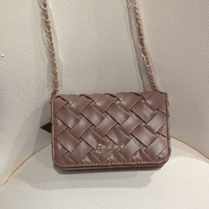 Bebe Taupe Woven Crossbody Bag